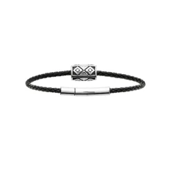 Maison de la Bijouterie Bracelet<Bracelet Homme acier cuir tressé noir 3ZYZY0ZU