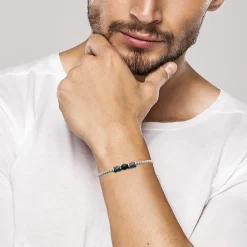 Maison de la Bijouterie Bracelet<Bracelet Homme acier perle agate noire 3ZYZ33YZ