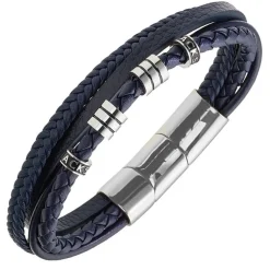 All Blacks Bijoux Bracelet<Bracelet Homme - 682409 Acier, Cuir Couleur Argent, Bleu