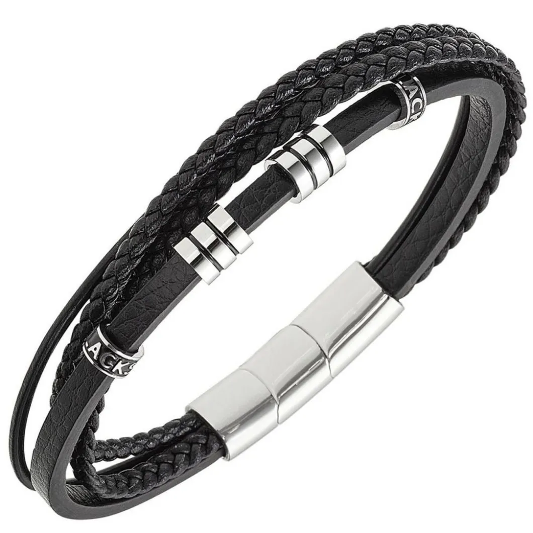 All Blacks Bijoux Bracelet<Bracelet Homme - 682407 Acier, Cuir Couleur Noir