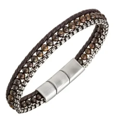 All Blacks Bijoux Bracelet<Bracelet Homme - 682394 Acier, Cuir Couleur Marron, Argent