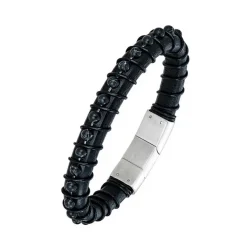 All Blacks Bijoux Bracelet<Bracelet Homme All Blacks 682132 - Acier et Cuir Noir