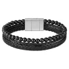 Boss Bijoux Bracelet<Bracelet Homme Sphere Mixed-1580786 Acier, Cuir Argent, Noir