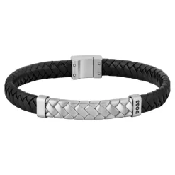 Boss Bijoux Bracelet<Bracelet Homme Tailored - 1580674M Acier, Cuir Noir, Argent
