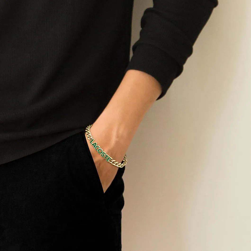Lacoste Bracelet<Bracelet Homme Script - 2040477 Acier Doré, Vert