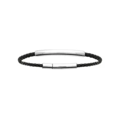 Maison de la Bijouterie Bracelet<Bracelet Homme plaque acier cuir tressé noir 3ZYZZUZU