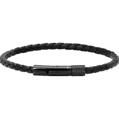 Rochet Bracelet<Bracelet HB1431301 - DRIVER 28mm PVD Noir et Lien Tressé 3,5mm Cuir Noir Homme