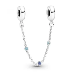 Pandora Charms<Chaîne de Confort Triple Pierre Bleue -