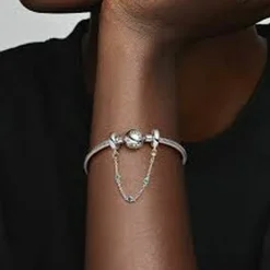 Pandora Charms<Chaîne de Confort Triple Pierre Bleue -