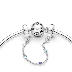 Pandora Charms<Chaîne de Confort Triple Pierre Bleue -