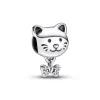 Pandora Charms<Charm argenté chat et nœud scintillant