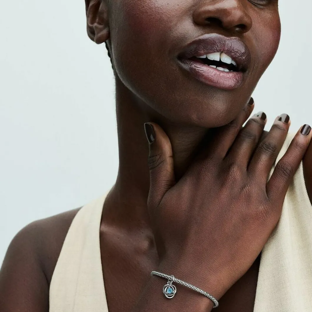 Pandora Charms<Charm argent sterling avec cristal bleu aqua de mer et zircone transparente femme Moments