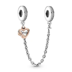 Pandora Charms<Charm Chaîne de Sécurité Cœur Famille - Argent
