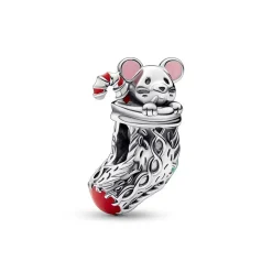 Pandora Charms<Charm Chaussette de Noël et Souris Moments