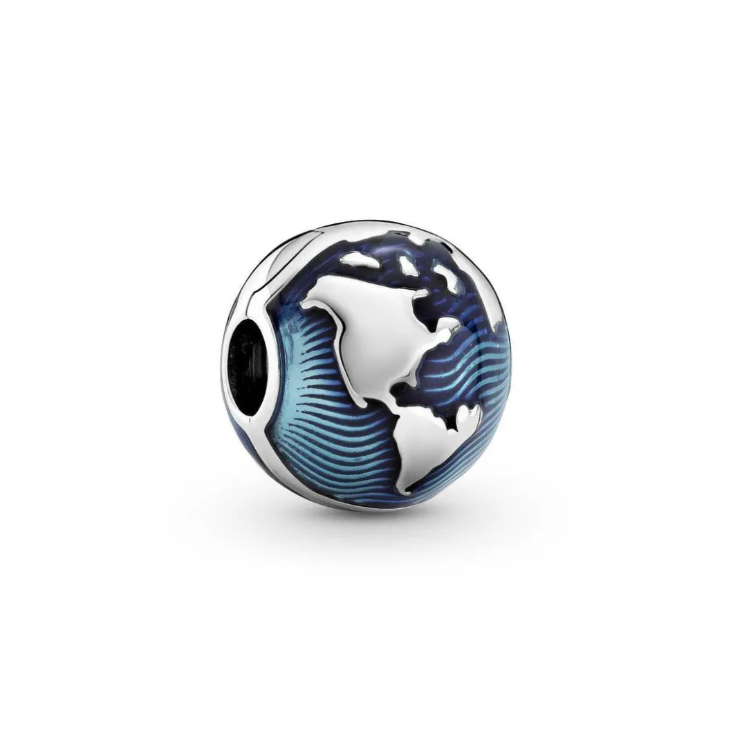 Pandora Charms<Charm Clip Globe Bleu Places - Argent