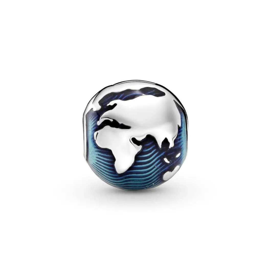 Pandora Charms<Charm Clip Globe Bleu Places - Argent