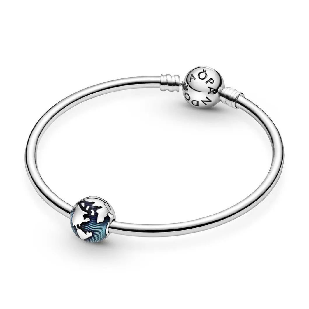 Pandora Charms<Charm Clip Globe Bleu Places - Argent