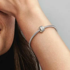 Pandora Charms<Charm Clip Pendant Argenté Cœurs de l'Infini Scintillants