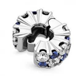 Pandora Charms<Charm Clip Scintillant Incolore & Bleu Timeless - Argent