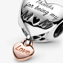 Pandora Charms<Charm Cœur de Maman Fête des mères - Argent & Métal Doré à l'or Rose fin 585/1000