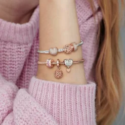Pandora Charms<Charm Cœur de Maman Fête des mères - Argent & Métal Doré à l'or Rose fin 585/1000