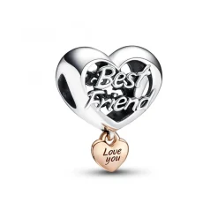 Pandora Charms<Charm Cœur en Métal doré à l'or rose fin 585/1000 Love You Best Friend