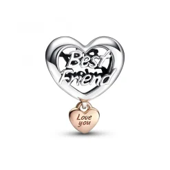 Pandora Charms<Charm Cœur en Métal doré à l'or rose fin 585/1000 Love You Best Friend