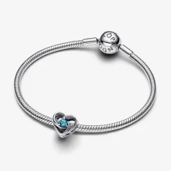 Pandora Charms<Charm Cœur Entrelacé et Pierres Bleu