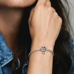 Pandora Charms<Charm Cœur Thank You Mum People - Argent et Métal Doré à l'or Rose fin 585/1000