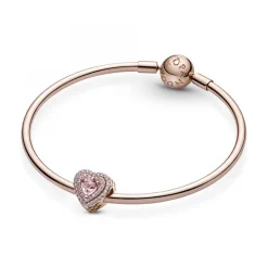 Pandora Charms<Charm Cœurs Nivelés Scintillant Timeless - Rose gold