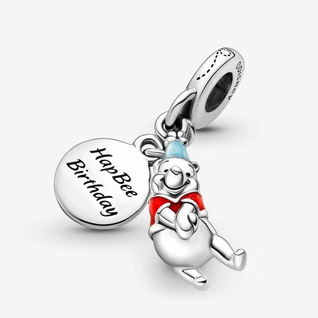 Pandora Charms<Charm Double Pendant Happy birthday & Winnie L'Ourson Disney x - Argent
