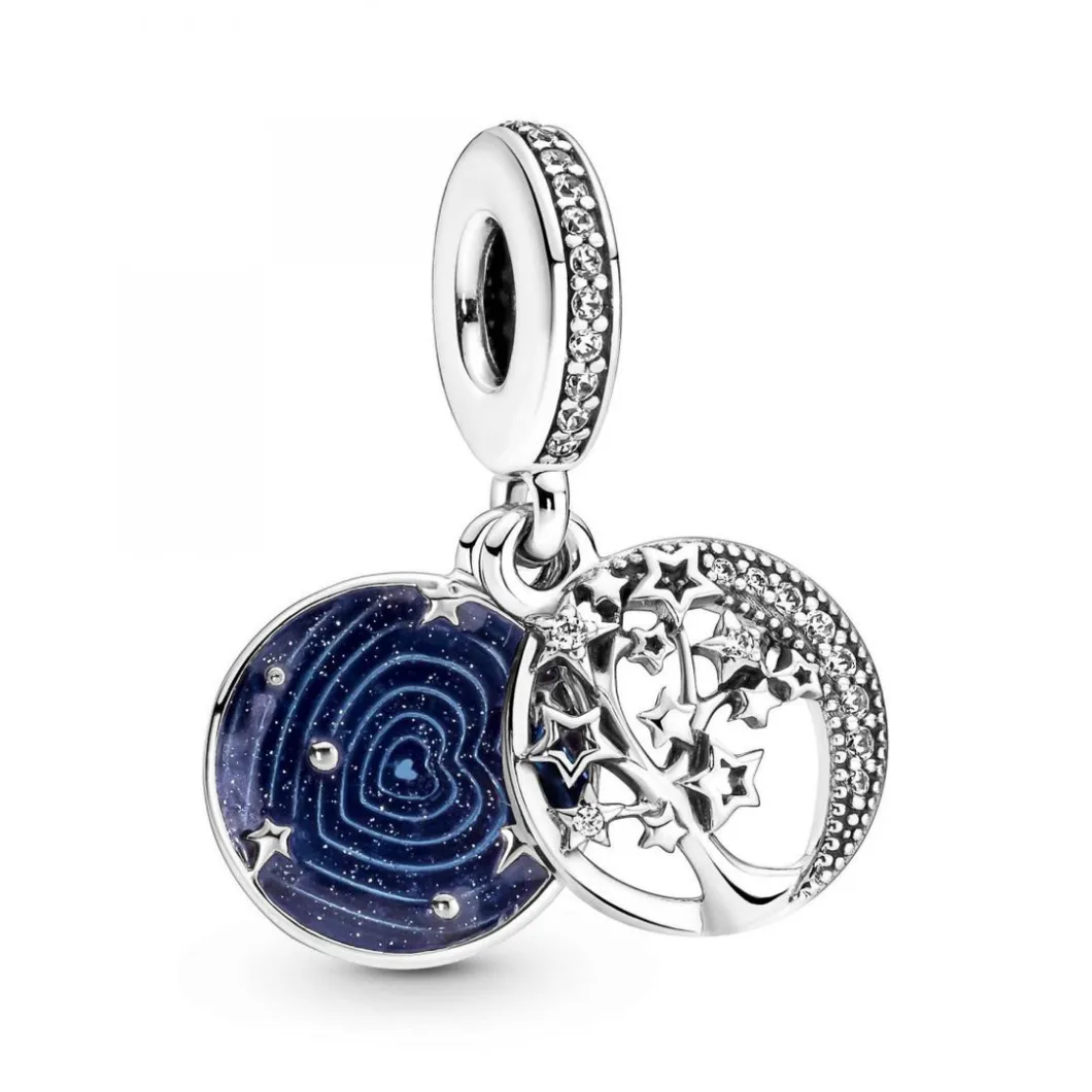 Pandora Charms<Charm double pendant Moments Arbre & Lune de la Galaxie - Argent