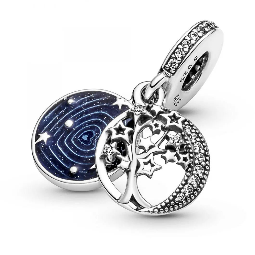 Pandora Charms<Charm double pendant Moments Arbre & Lune de la Galaxie - Argent