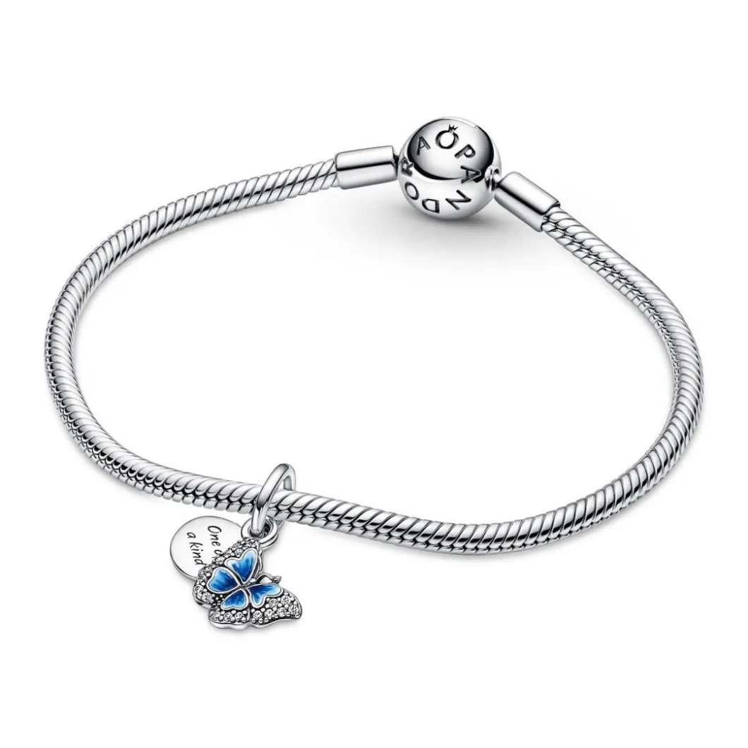 Pandora Charms<Charm double pendant Moments Papillon bleu & Citation - Argent 925/1000ᵉ