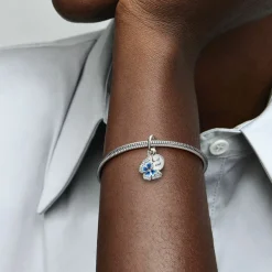 Pandora Charms<Charm double pendant Moments Papillon bleu & Citation - Argent 925/1000ᵉ