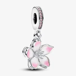 Pandora Charms<Charm fleur de cerisier en argent sterling avec zircons roses et émail rose Timeless