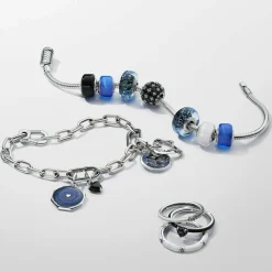 Pandora Charms<Charm Océan Verre de Murano Bleu Foncé Ondulé Colours - Argent