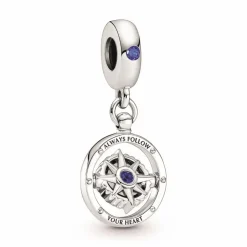 Pandora Charms<Charm Moments Boussole rotative avec inscription gravée - Argent