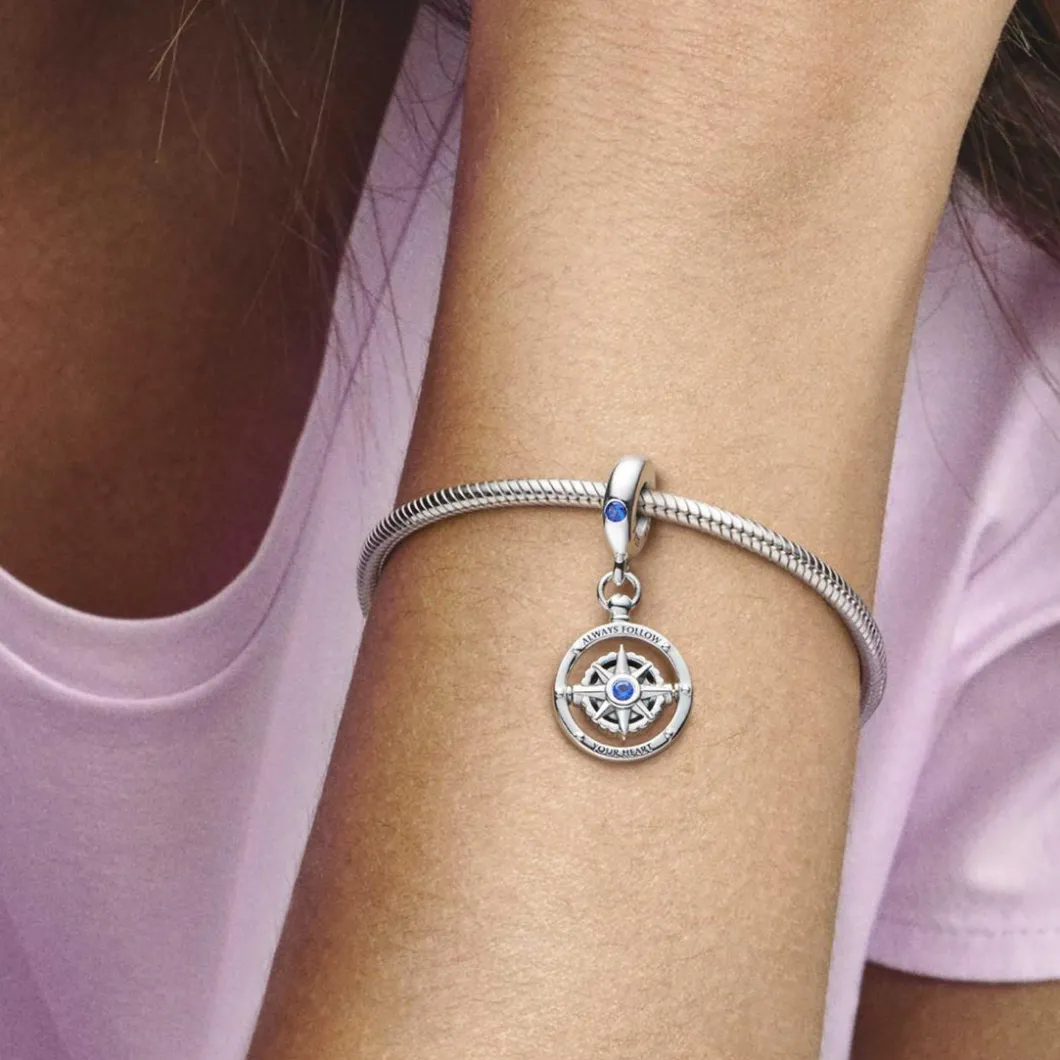 Pandora Charms<Charm Moments Boussole rotative avec inscription gravée - Argent