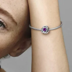 Pandora Charms<Charm moments Rose Ajourée & cristaux violet - Argent