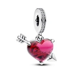 Pandora Charms<Charm Pendant Cœur Rouge et Flèche en Verre de Murano