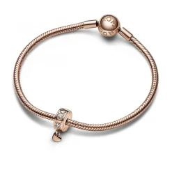 Pandora Charms<Charm Pendant Doré Rose Coeur en Métal doré à l'or rose fin 585/1000