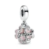 Pandora Charms<Charm Pendant Double Argent et Rose Trèfle à Quatre Feuilles de l'Amitié
