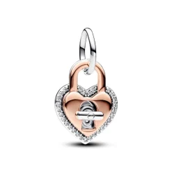 Pandora Charms<Charm Pendant Double Cadenas Cœur Barre Pivotante Bimatière