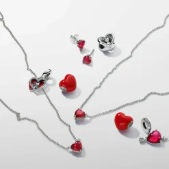 Pandora Charms<Charm Pendant Double Cœur Rouge et Serrure