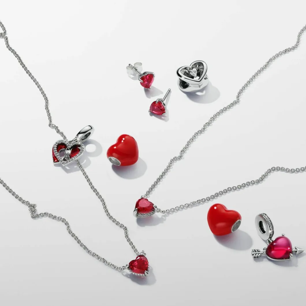 Pandora Charms<Charm Pendant Double Cœur Rouge et Serrure