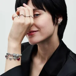 Pandora Charms<Charm Pendant Double Cœur Rouge et Serrure