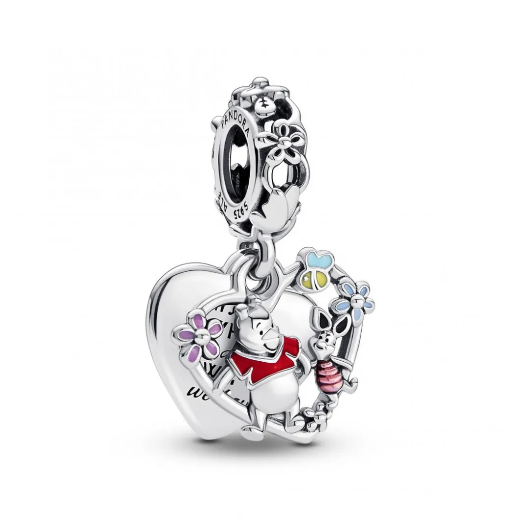 Pandora Charms<Charm Pendant Double Multicolore Disney Winnie l’Ourson et Porcinet