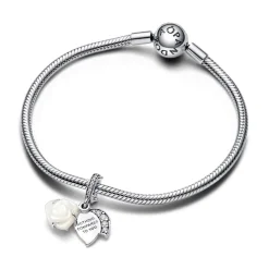 Pandora Charms<Charm Pendant Double Rose Épanouie Blanche