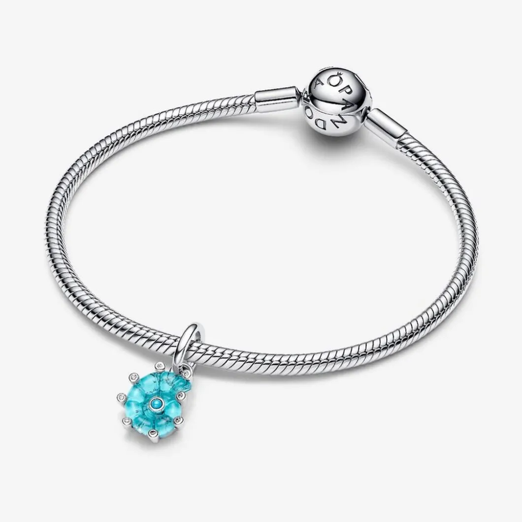 Pandora Charms<Charm Pendant Escargot de Mer Verre de Murano Bleu